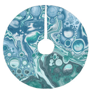 Blue and White Bubbles Fluid Art  Brushed Polyester Tree Skirt