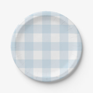 Blue and White Buffalo Check Paper Plate