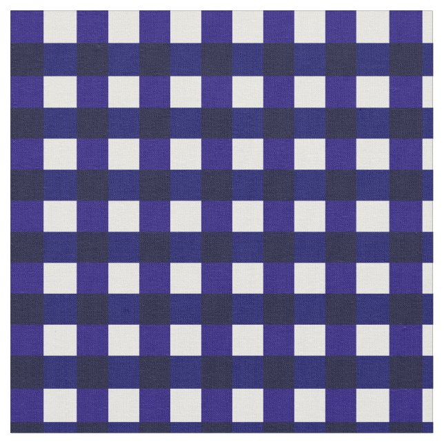 Blue And White Buffalo Gingham Plaid Pattern Fabric (Close Up)