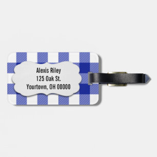 blue and white buffalo plaid luggage tag