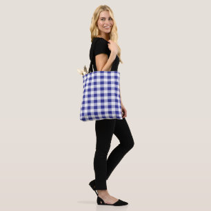 Blue and White Buffalo Plaid Pattern Tote Bag
