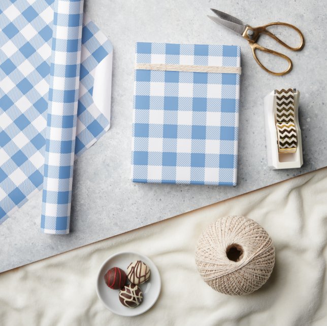 Blue and White Buffalo Plaid Seamless Wrapping Paper (Crafts)