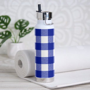 Blue and White Buffalo Plaid  Water Bottle