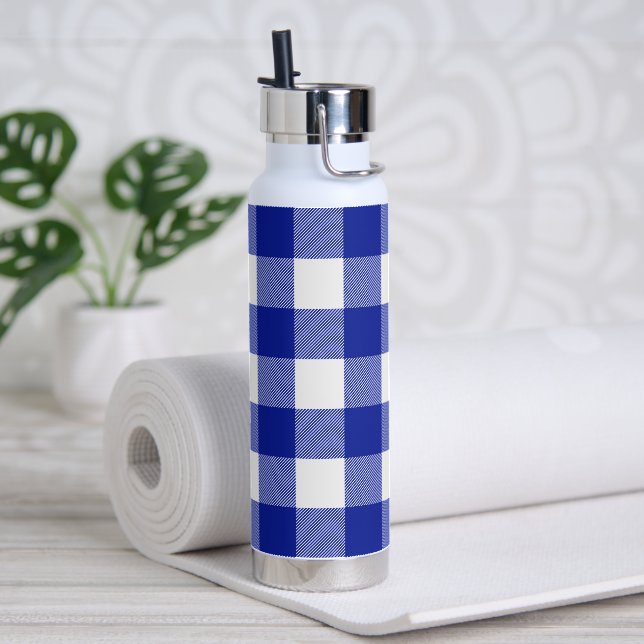 Blue and White Buffalo Plaid  Water Bottle (Yoga)