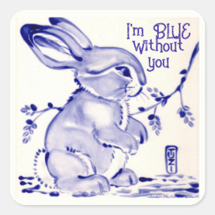 Blue and White Bunny Rabbit Art Easter Message Square Sticker