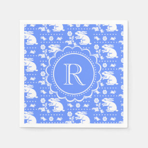 Blue and White Bunny Rabbits Vintage Style Pattern Napkin