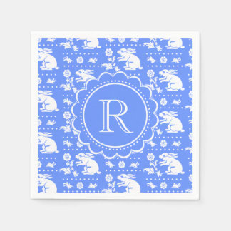 Blue and White Bunny Rabbits Vintage Style Pattern Napkin