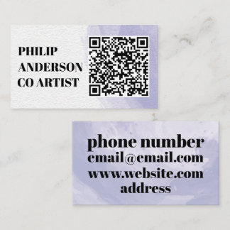 Blue And White Business Card With Qr Code