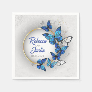 Blue and White butterflies Modern Boho Napkins
