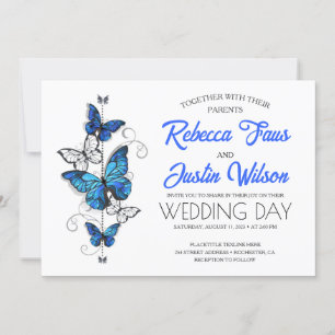 Blue and White Butterflies Morpho Monarch Invitation