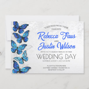 Blue and White Butterflies Morpho Monarch Invitation