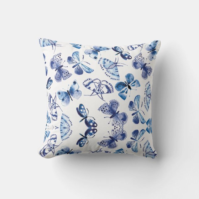 Blue and White Butterflies Pillow (Front)