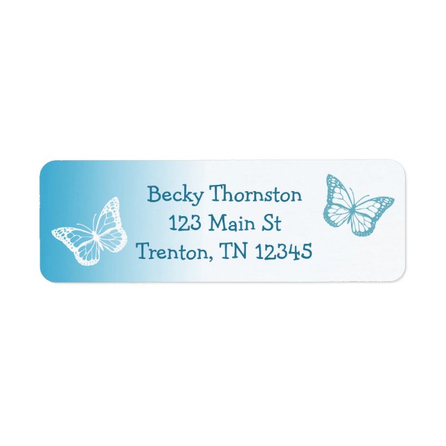 Blue and White Butterfly Return Address Label (Front)