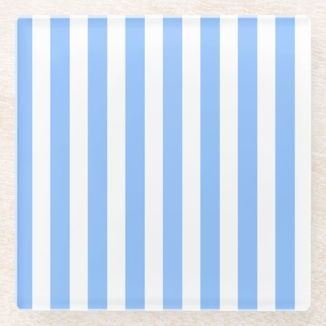 Blue and white candy stripes glass coaster (Front)