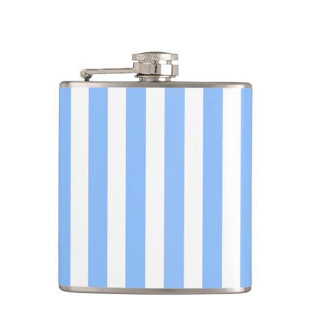 Blue and white candy stripes hip flask (Front)