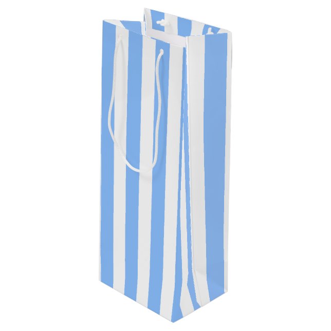 Blue and white candy stripes wine gift bag (Front Angled)