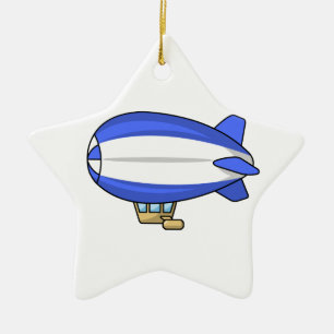 Blue and White Cartoon Blimp Ceramic Tree Decoration