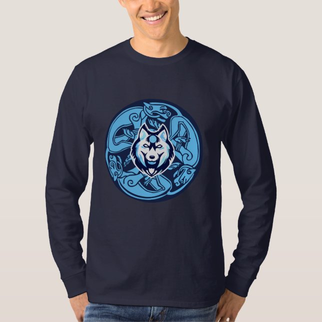 blue and white celtic wolf design T-Shirt (Front)