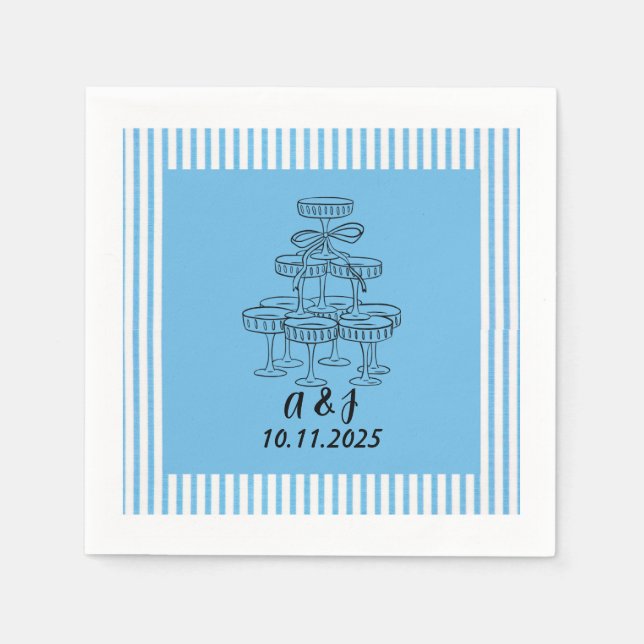 Blue and White Champagne Tower Napkin (Front)