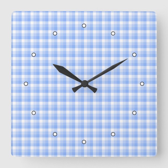 Blue and White Check Pattern. Square Wall Clock (Front)