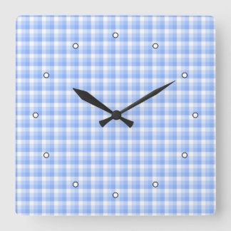 Blue and White Check Pattern. Square Wall Clock