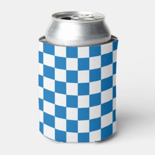 blue and white Checkerboard Pattern Can Cooler