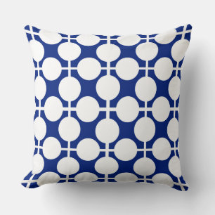 Blue and white checkered and polka dot pattern cushion