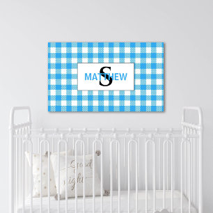 Blue and White Checkered Initial Monogram w Name Canvas Print