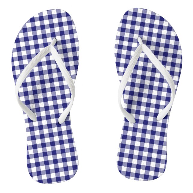 Blue And White Checks Gingham Pattern Flip Flops (Footbed)