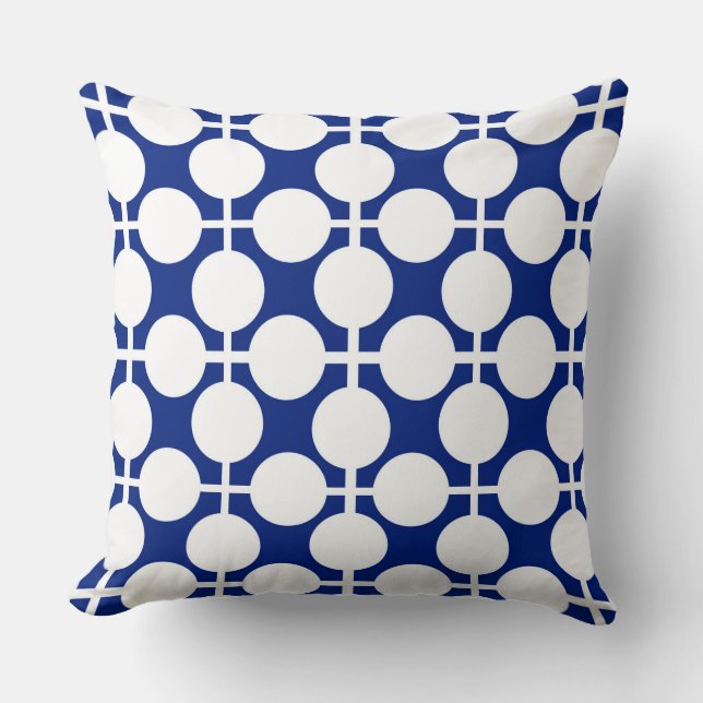 Blue and white chequered and polka dot pattern  cushion (Front)