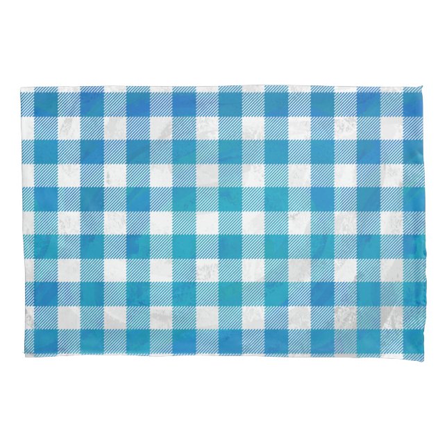 Blue and White Chequered Buffalo Plaid Pillowcase (Front)