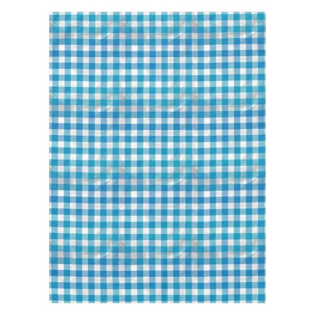 Blue and White Chequered Buffalo Plaid Tablecloth (Front)