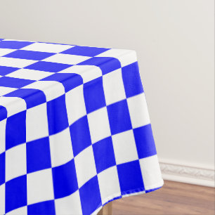 Blue and white chequered check cotton dining tablecloth