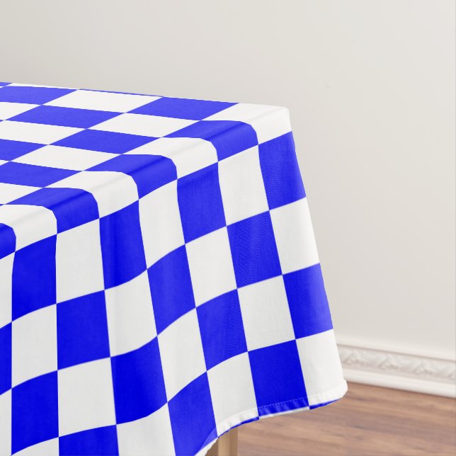 Blue and white chequered check cotton dining tablecloth (In Situ)