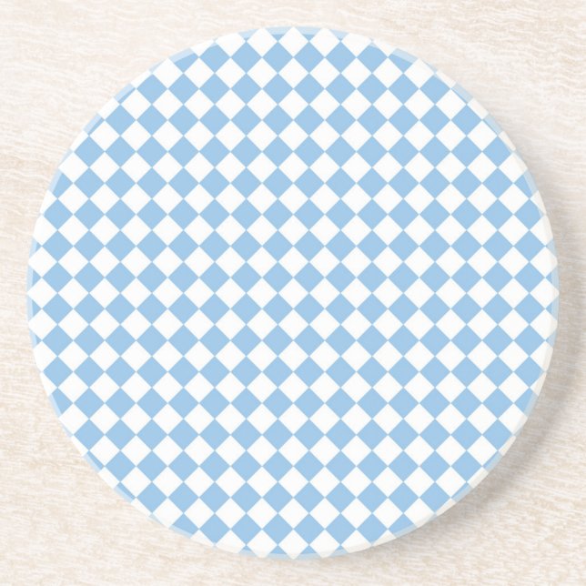 Blue and White Chequered Diamond Pattern Coaster (Front)
