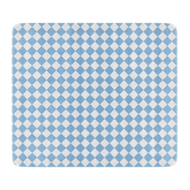 Blue and White Chequered Diamond Pattern Cutting Board (Front)