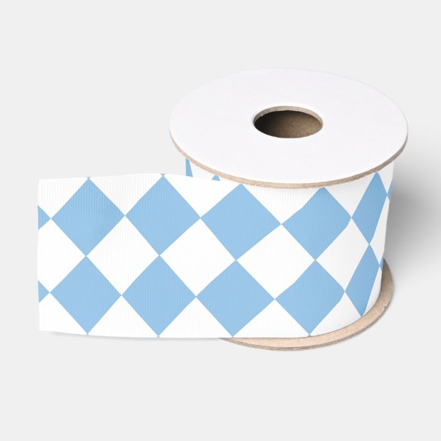 Blue and White Chequered Diamond Pattern Grosgrain Ribbon (Spool)