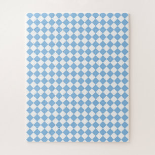 Blue and White Chequered Diamond Pattern Jigsaw Puzzle