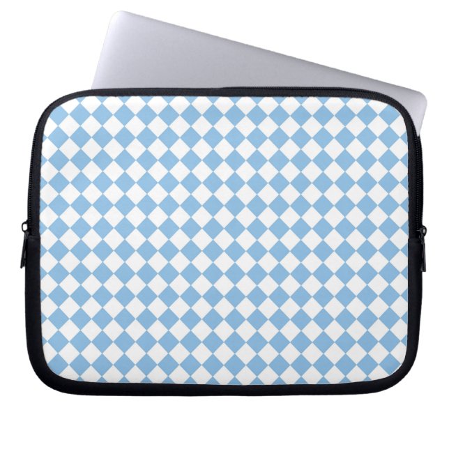 Blue and White Chequered Diamond Pattern Laptop Sleeve (Front)