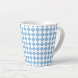 Blue and White Chequered Diamond Pattern Latte Mug