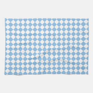 Blue and White Chequered Diamond Pattern Tea Towel