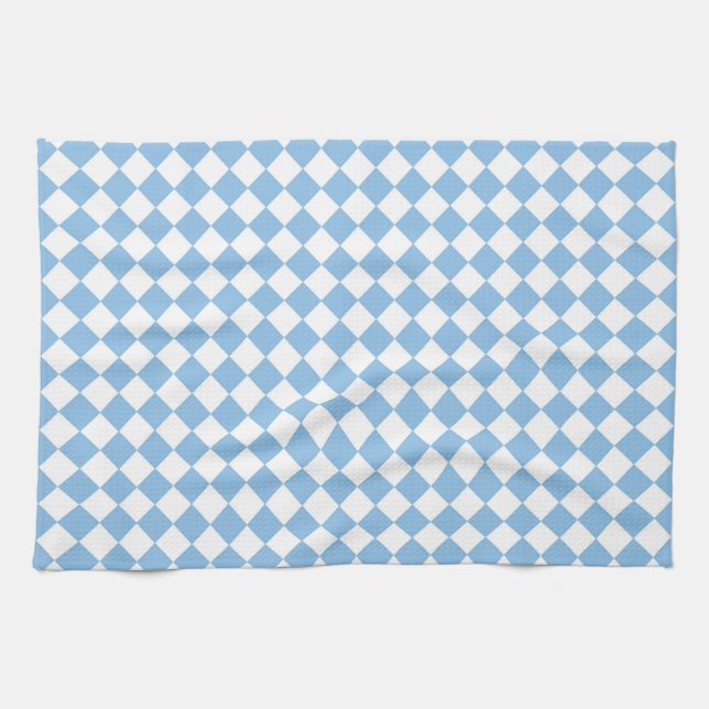Blue and White Chequered Diamond Pattern Tea Towel (Horizontal)