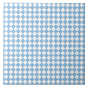 Blue and White Chequered Diamond Pattern Tile
