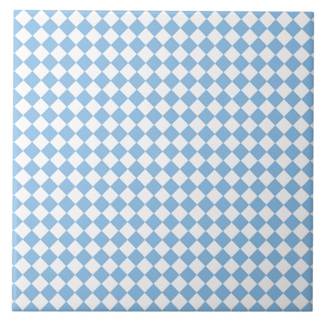 Blue and White Chequered Diamond Pattern Tile (Front)