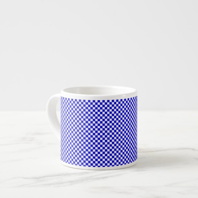 Blue and White Chequered Espresso Mug (Front Left)