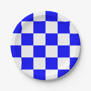 Blue and White Chequered Paper Plate
