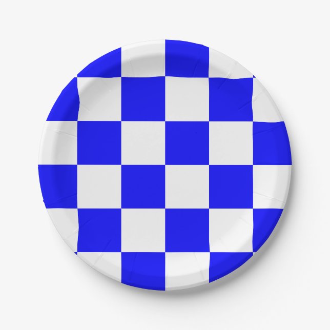 Blue and White Chequered Paper Plate (Front)
