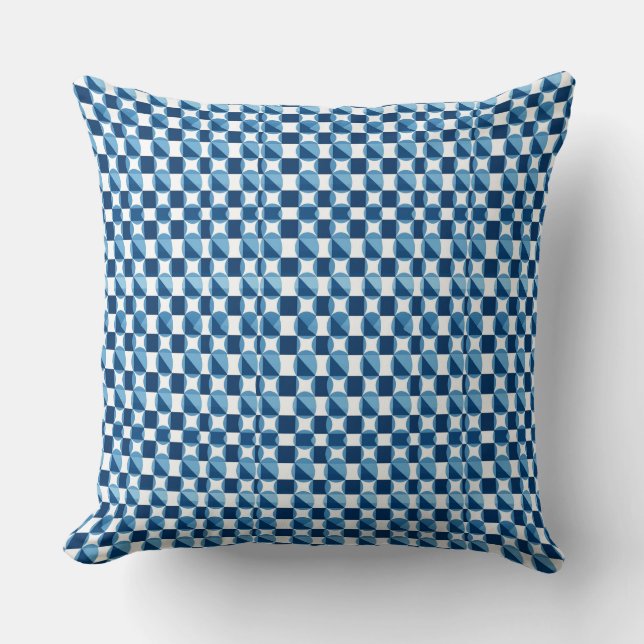 Blue and white chequered pattern  cushion (Front)