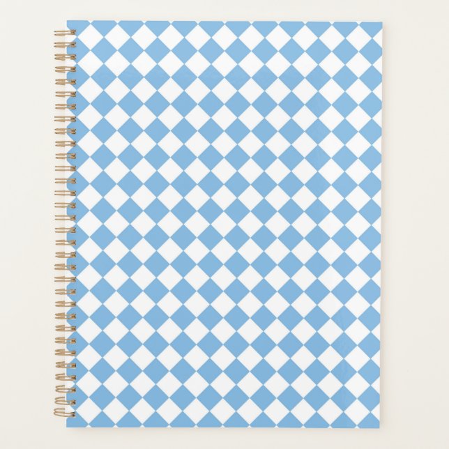 Blue and White Chequered Pattern Planner (Front)