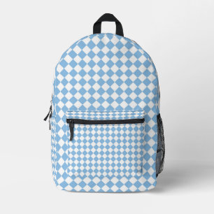 Blue and White Chequered Pattern Printed Backpack